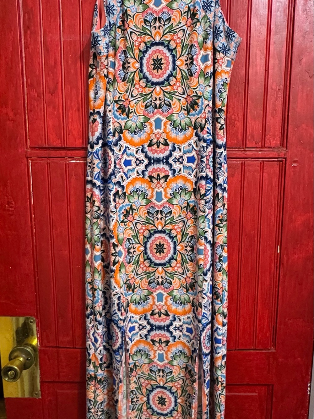 London Times Coral and Navy Floral Print Dress